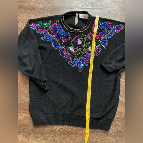 VICKI INTERNATIONAL sequin bedazzled vintage sweater glam granny party MINT sz M - Picture 12 of 13